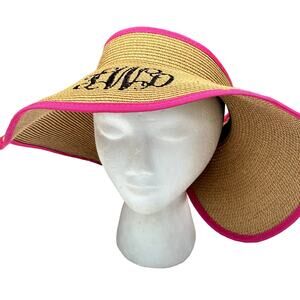 Tan & Pink Straw Sun Visor